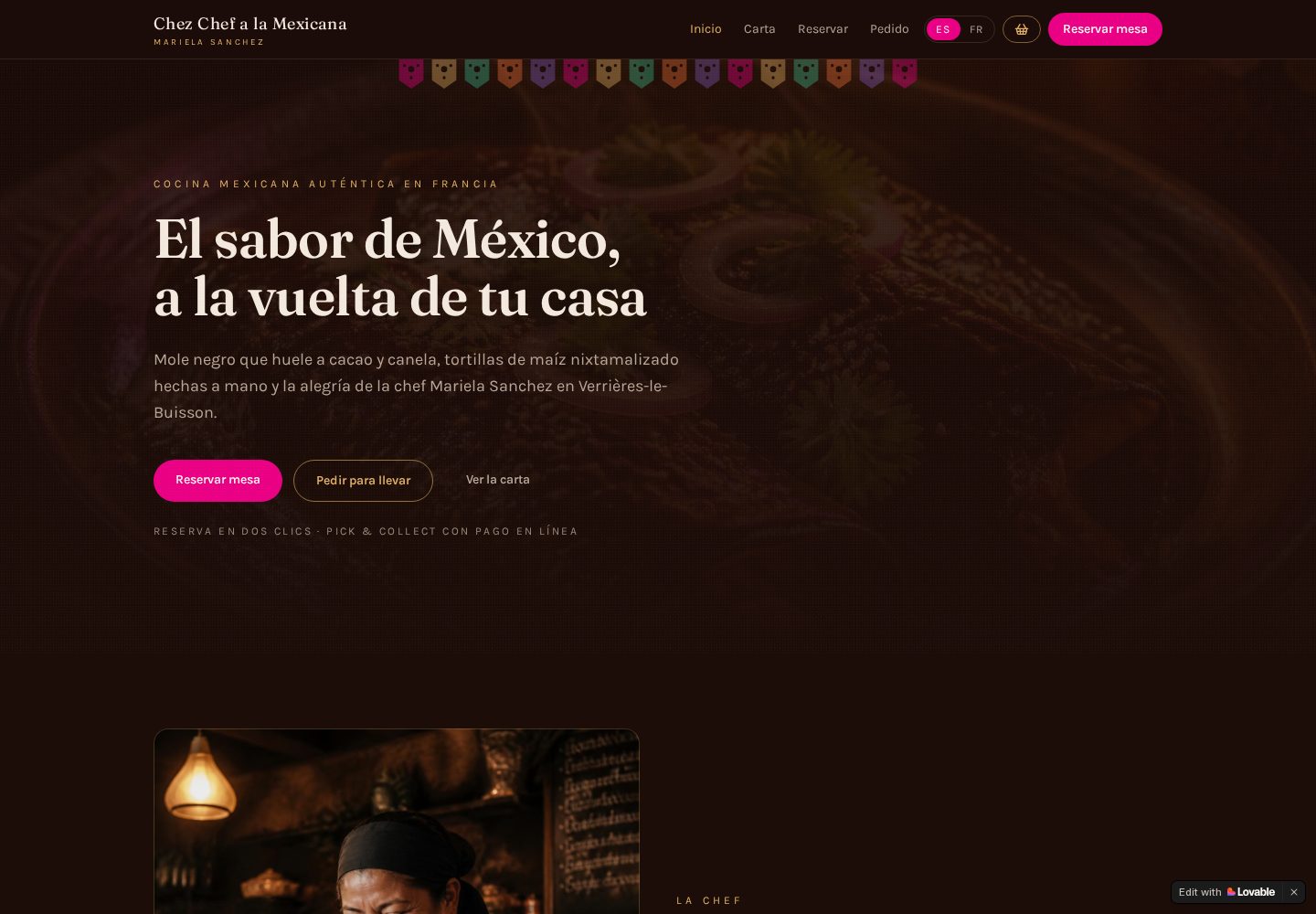 Vista del sitio web de Chef a la Mexicana